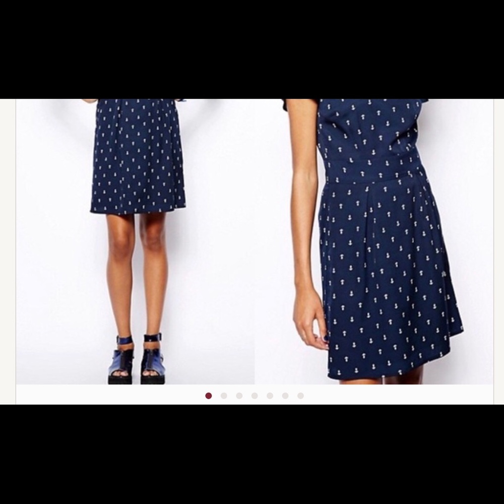 Vera Moda Emma S/S Anchors Dress NAVY BLUE size 6